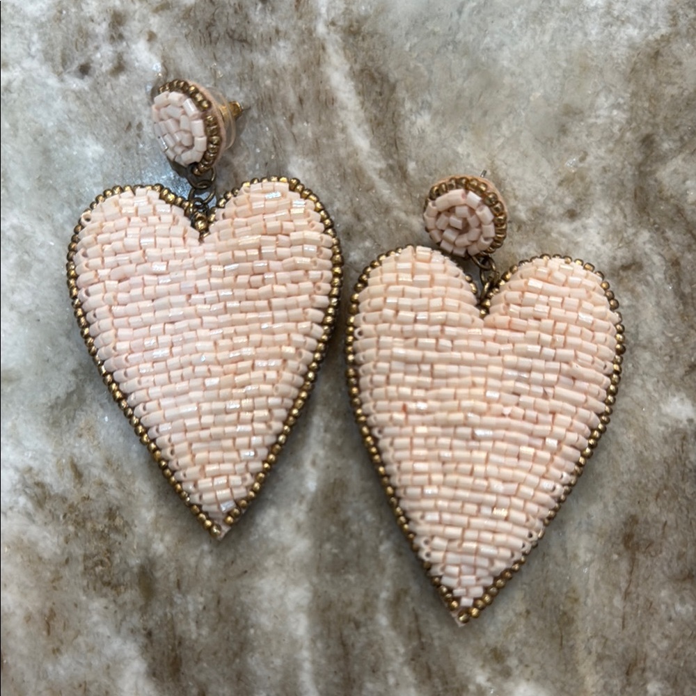 Elegant Pink Beaded Heart Earrings